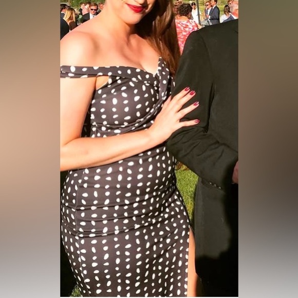 ASOS Black and White Polka Dot Off-Shoulder Midi Dress With Slit Size 8 - Picture 2 of 6